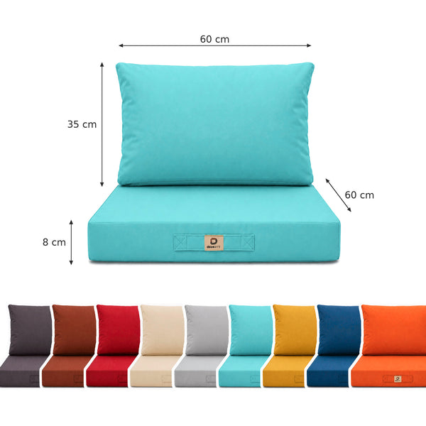 Set Cuscini Salotto da Giardino 60x60 Blu Caraibi - Sfoderabile & Anti-UV (Seduta + Schienale)