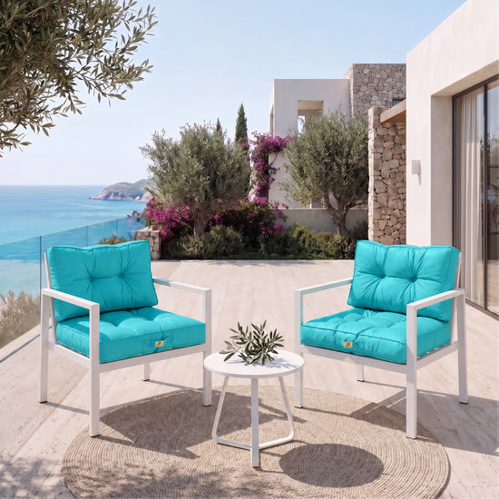 Set Cuscini Trapuntati 50x50 Blu Caraibi - Spesso 15cm & Morbido (Seduta + Schienale)