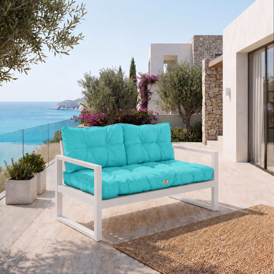 Set Cuscini Trapuntati per Panchina 100x50 Blu Caraibi - Spesso 15cm (1 Seduta + 2 Schienali)
