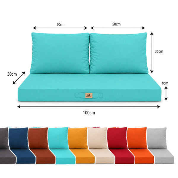 Set Cuscini Salotto da Giardino 100x50 Blu Caraibi - Sfoderabile & Anti-UV (1 Seduta + 2 Schienali)