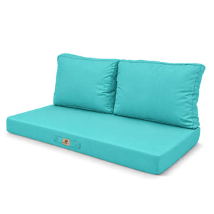Set Cuscini Salotto da Giardino 100x50 Blu Caraibi - Sfoderabile & Anti-UV (1 Seduta + 2 Schienali)