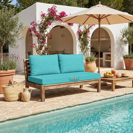 Set Cuscini Salotto da Giardino 100x50 Blu Caraibi - Sfoderabile & Anti-UV (1 Seduta + 2 Schienali)