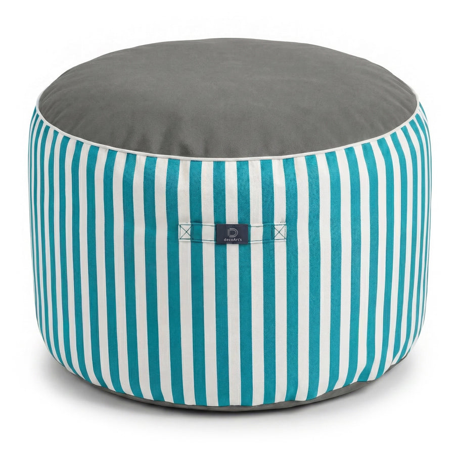Pouf Rotondo Righe Turchese, per interno ed esterno