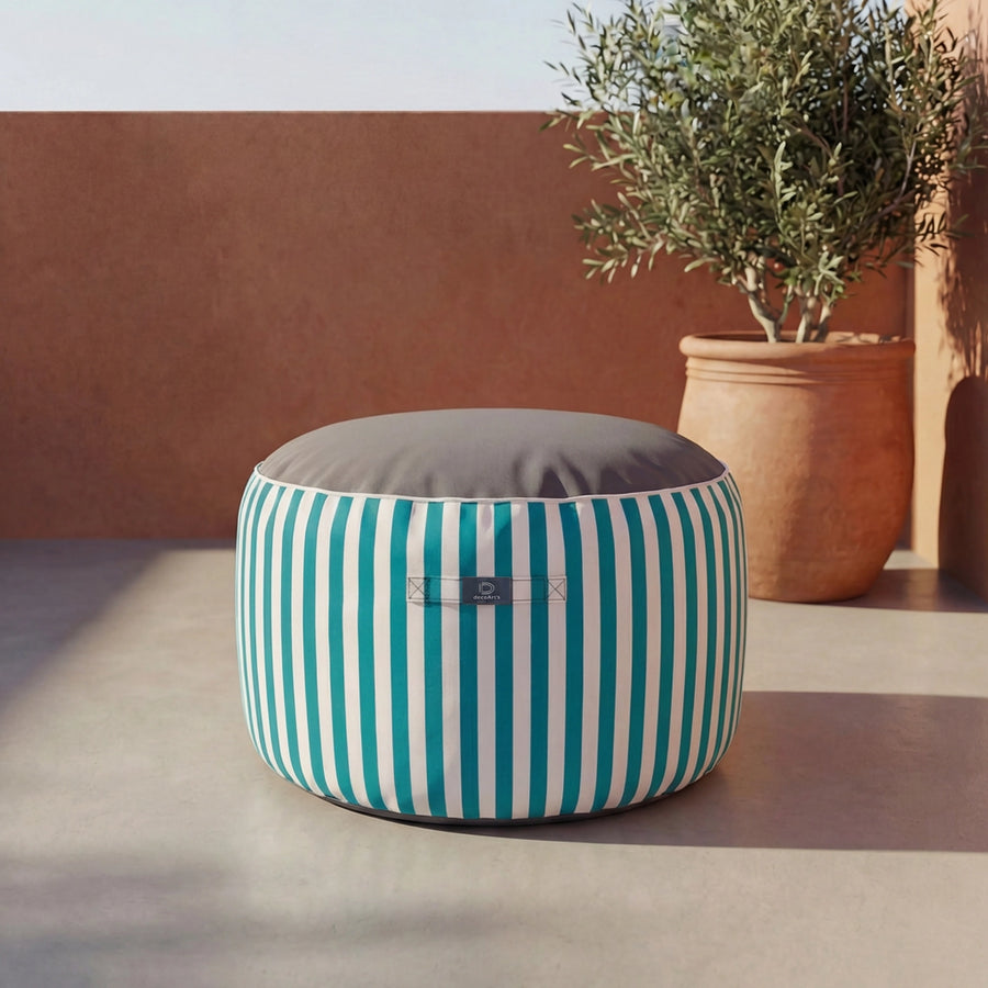 Pouf Rond Rayure Turquoise - vue principale