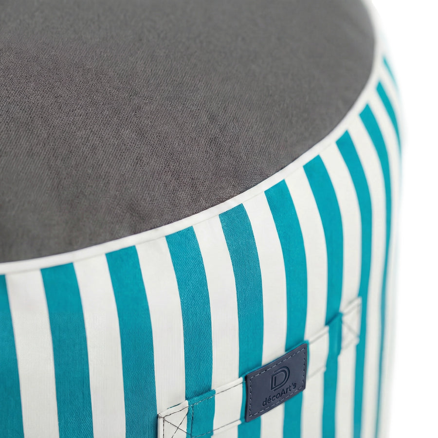 Pouf Rotondo Righe Turchese, imbottitura in perle e fibre di poliestere