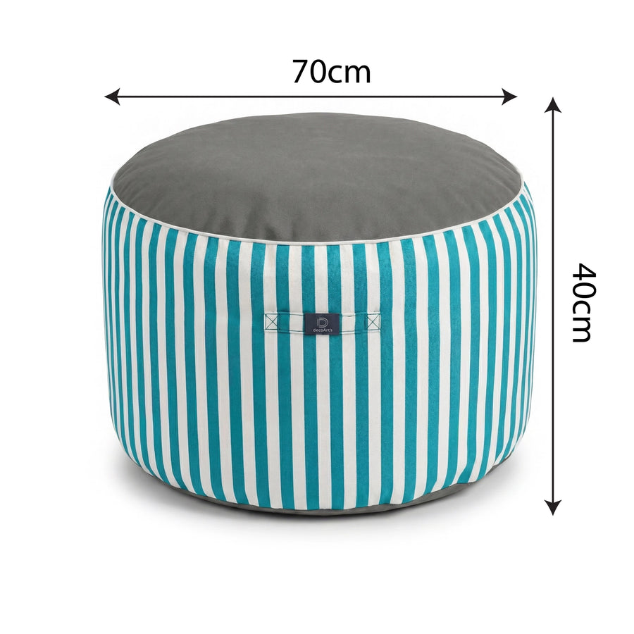Pouf Rotondo Righe Turchese, tessuto in poliestere