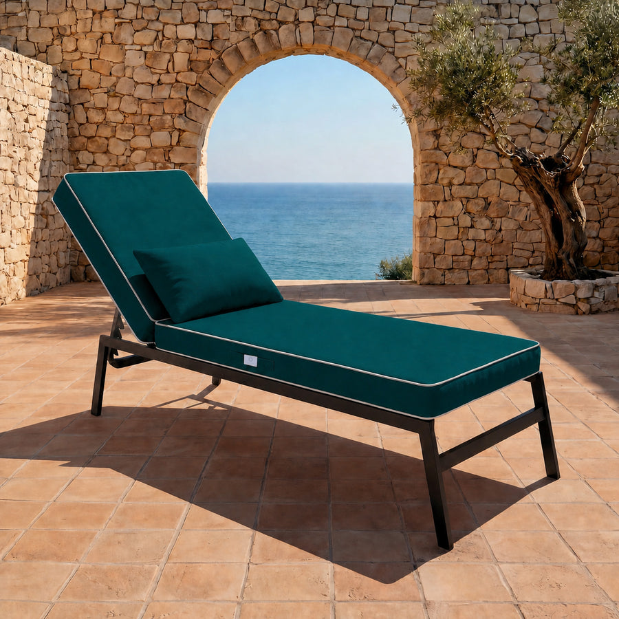 Materassino Premium Lettino 190x60 Verde Smeraldo - Spessore 10cm & Poggiatesta (Sfoderabile)