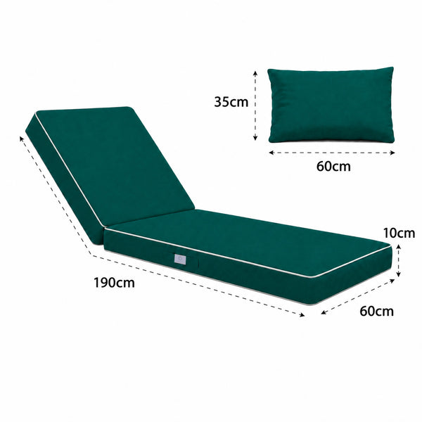 Materassino Premium Lettino 190x60 Verde Smeraldo - Spessore 10cm & Poggiatesta (Sfoderabile)