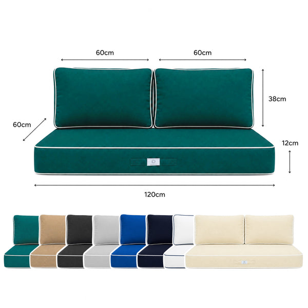 Set Cuscini Premium 120x60 Verde Smeraldo - 1 Seduta + 2 Schienali (Spesso 12cm & Passepoil)