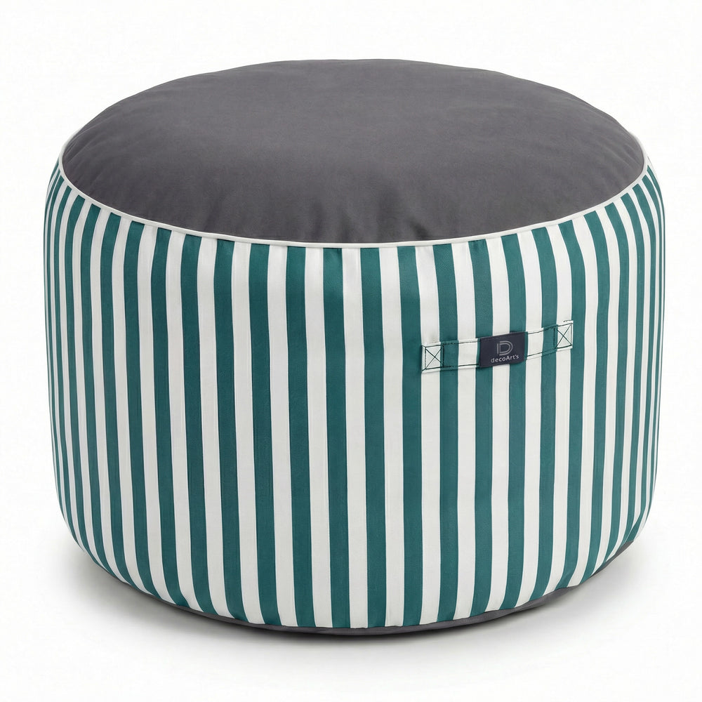 Pouf Rotondo Righe Verde, tessuto anti-UV e idrorepellente