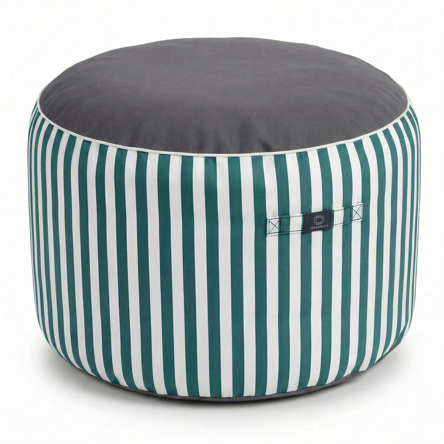 Pouf Rotondo Righe Verde, tessuto anti-UV e idrorepellente