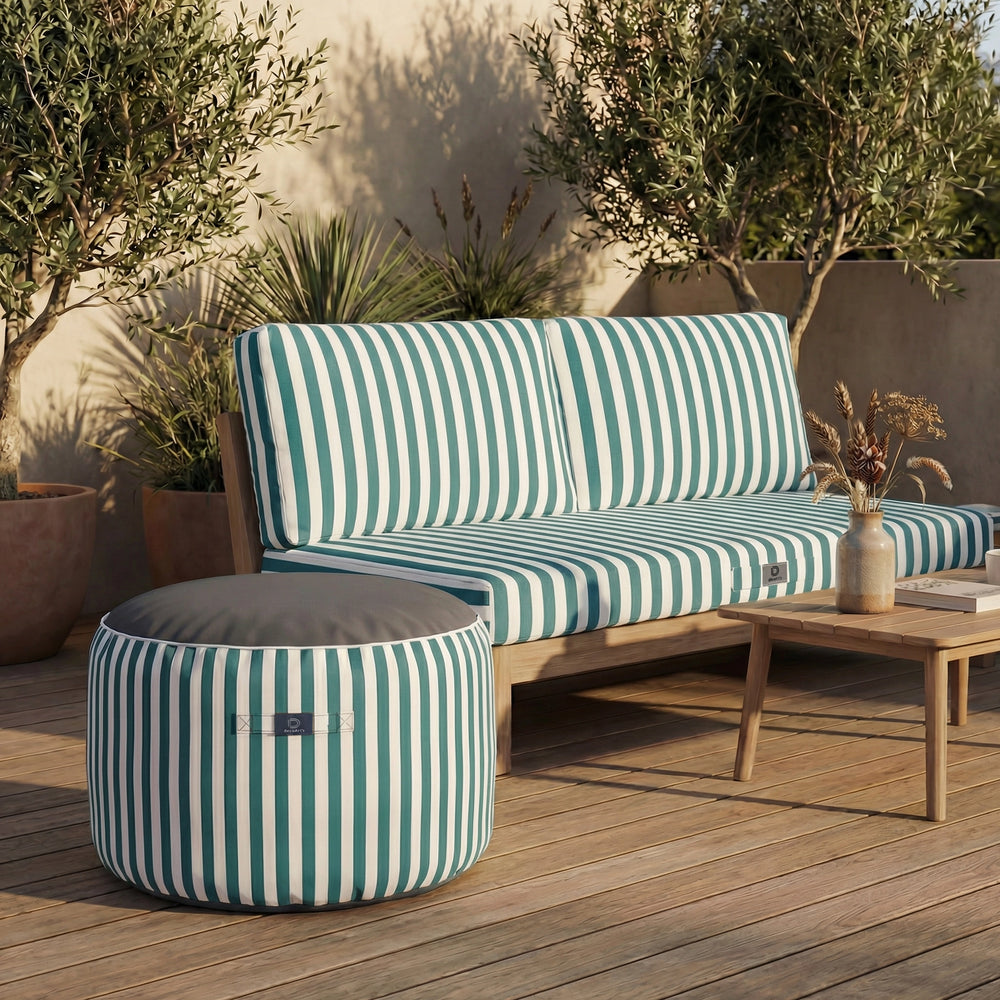 Pouf Rotondo Righe Verde, impermeabile