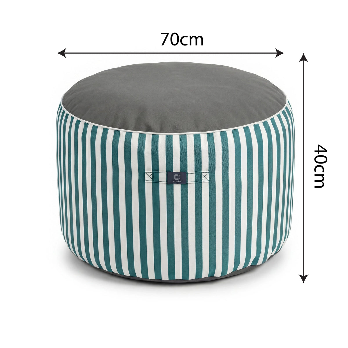 Pouf Rotondo Righe Verde - Premium 270g - Altezza 40cm Diametro 70cm – schema con le misure