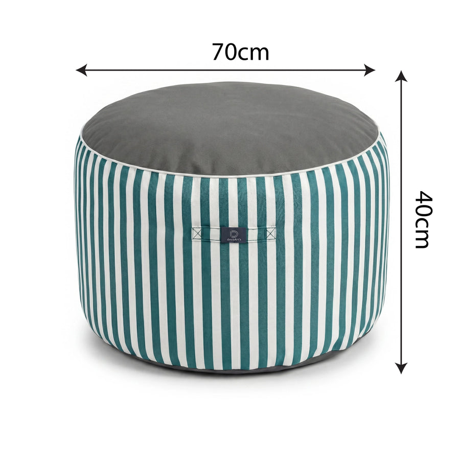 Pouf Rotondo Righe Verde, tessuto in poliestere