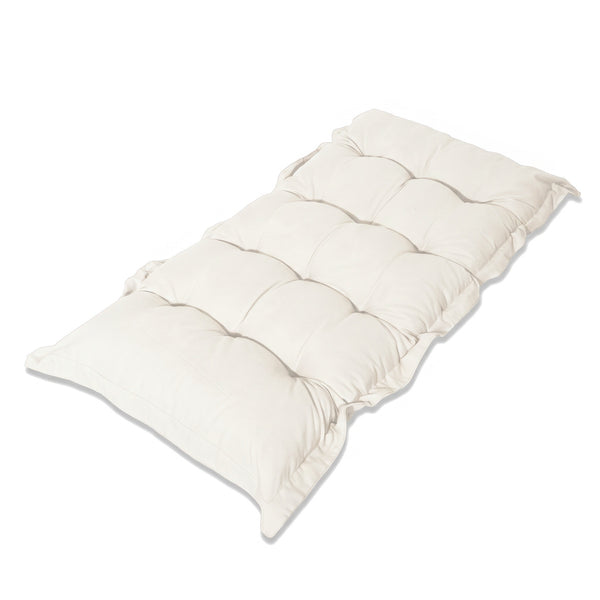 Cuscino trapuntato per panca e pavimento 120x60 Bianco Sporco con lacci, su fondo bianco