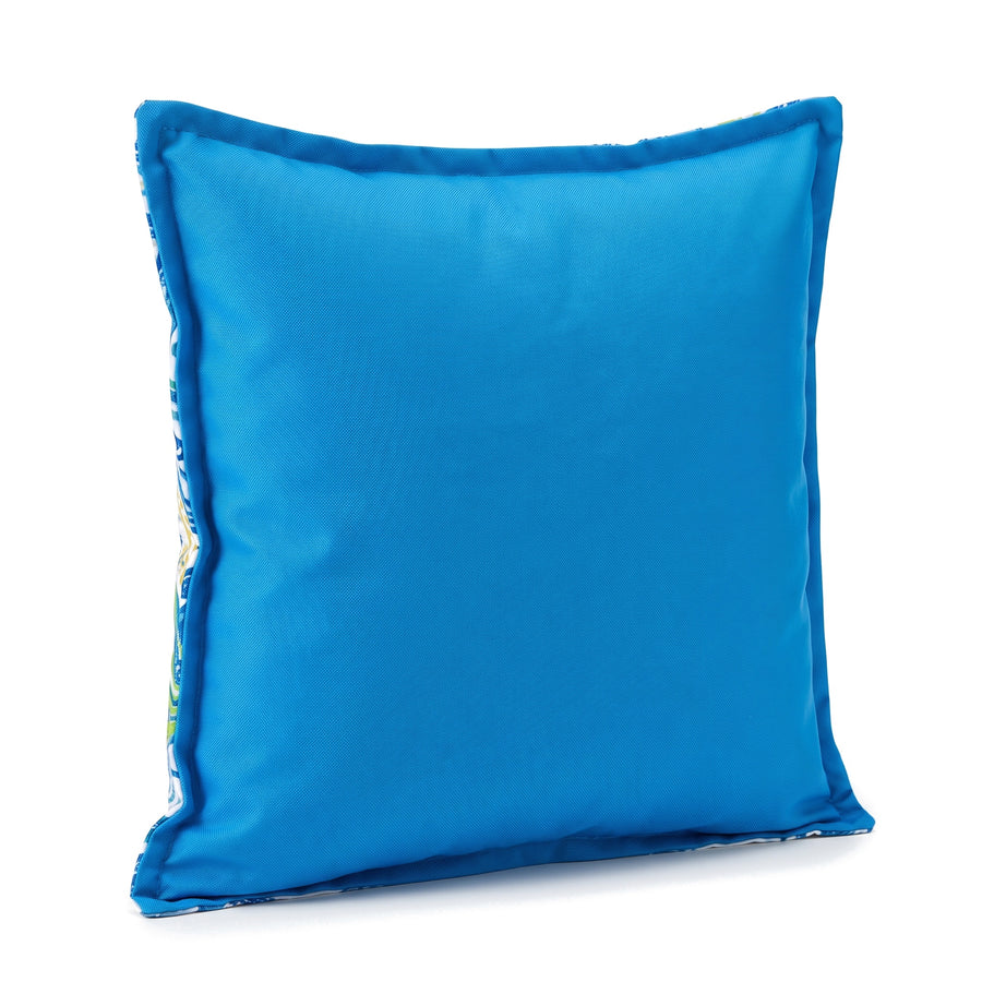 Cuscino decorativo 45x45 motivo Arabesco, retro azzurro tinta unita