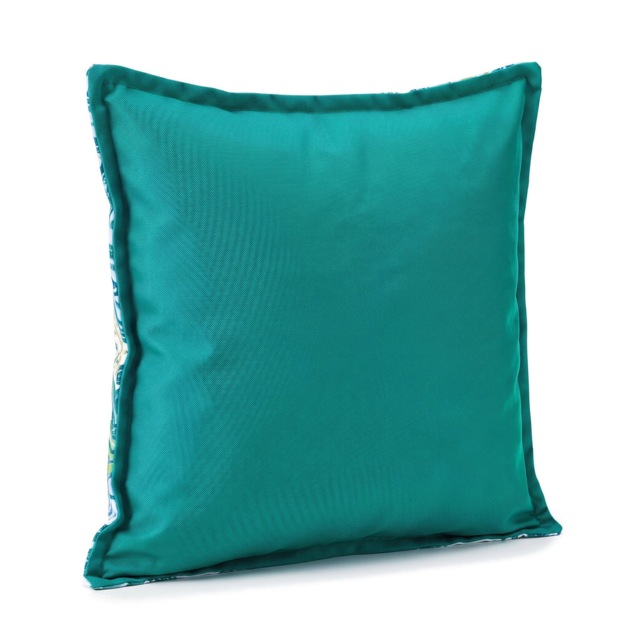 Cuscino decorativo 45x45 motivo Ventagli Verdi, retro verde smeraldo tinta unita