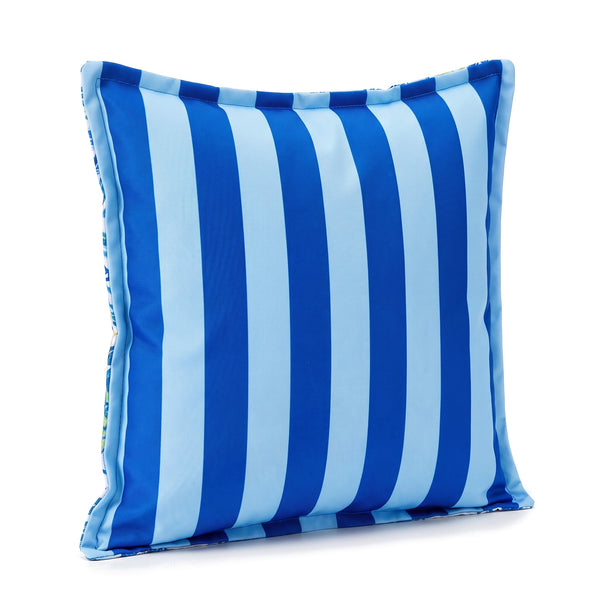 Cuscino decorativo 45x45 motivo Fogliame Blu, retro a righe blu reale e azzurro