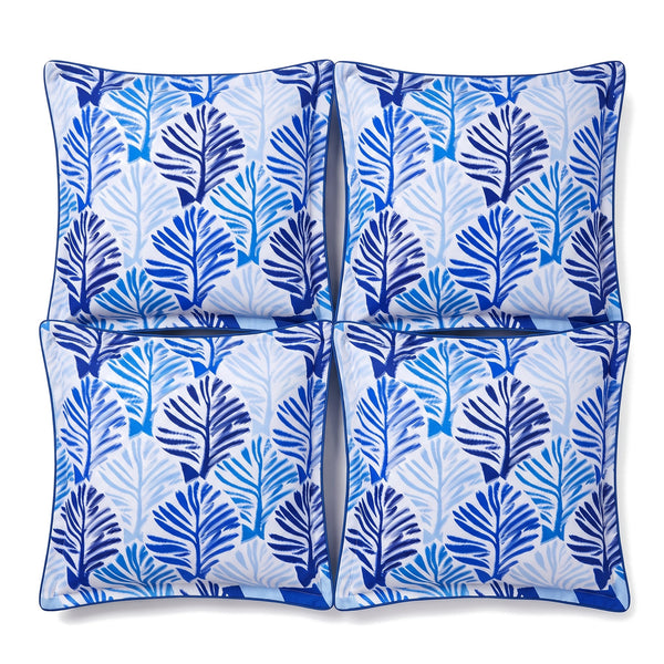 Set di 4 cuscini decorativi 45x45 motivo Fogliame Blu