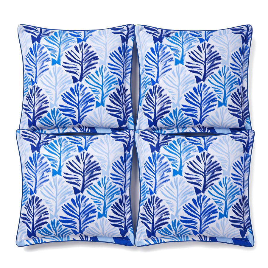 Set di 4 cuscini decorativi 45x45 motivo Fogliame Blu