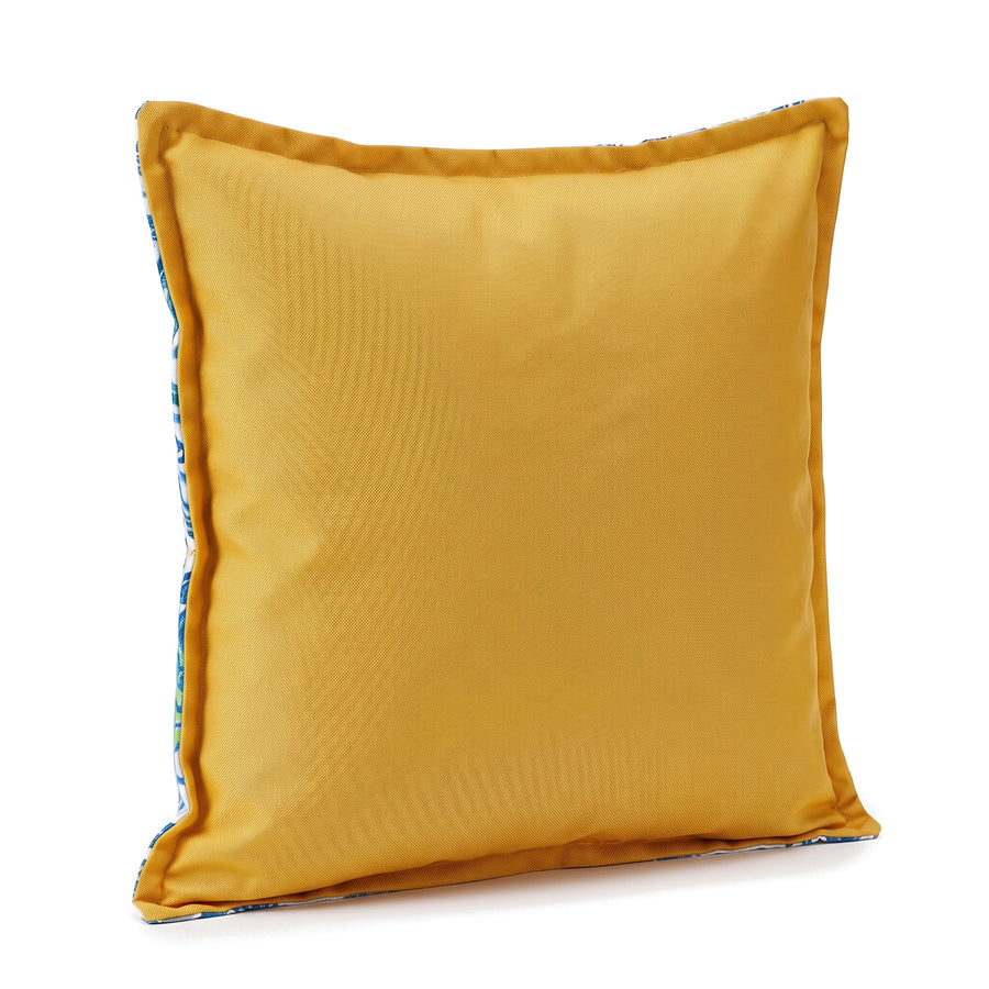 Cuscino decorativo 45x45 motivo Righe Solari, retro giallo tinta unita