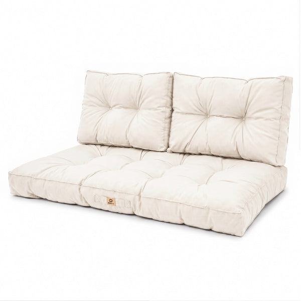 Set cuscini trapuntati per panchina 100x50 Bianco Sporco, vista di tre quarti su fondo bianco
