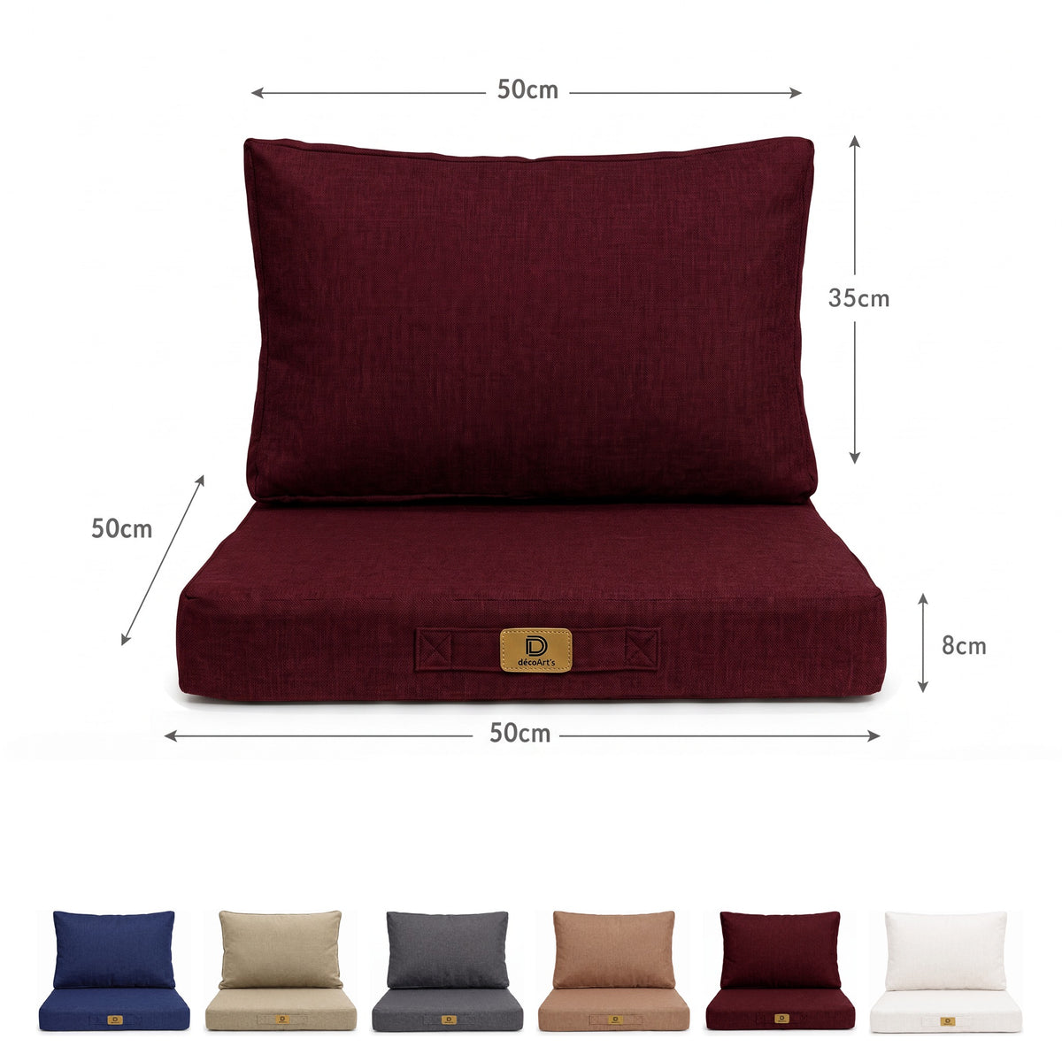 Set Cuscini Poltrona 50x50 Prugna - Effet Lin & Sfoderabile (Seduta + Schienale) – schema con le misure
