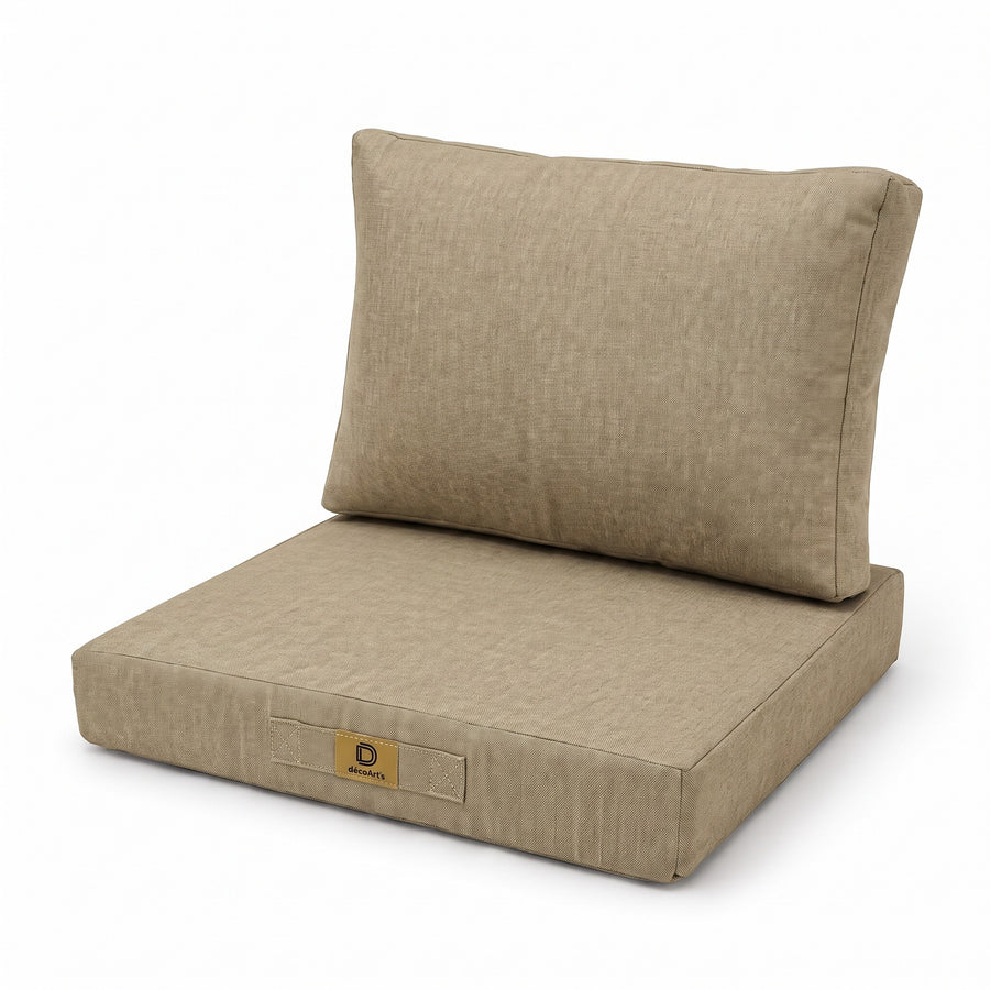 Set Cuscini Poltrona 60x60 Beige - Effet Lin & Sfoderabile (Seduta + Schienale)
