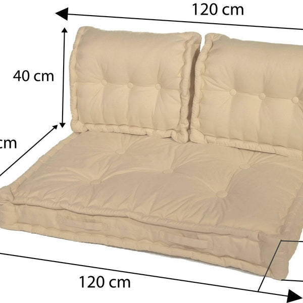 Kit de coussins palette Deco Arts, assise et dossiers épais 20cm, beige clair pour fauteuils et canapés, 120x80 cm.