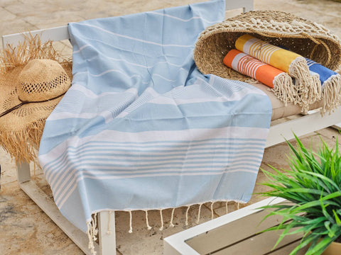 Fouta Arthur in cotone 100x200 cm celeste