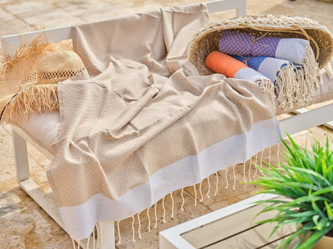 Fouta in cotone piccolo diamante 100x200 cm beige