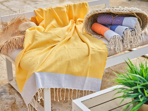 Fouta di cotone piccolo diamante 100x200 cm giallo