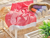 Fouta en coton petit losange 100x200cm rouge - Deco-arts.fr