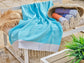 Fouta en coton petit losange 100x200cm turquoise - Deco-arts.fr