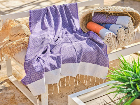 Fouta in cotone piccolo diamante 100x200 cm viola
