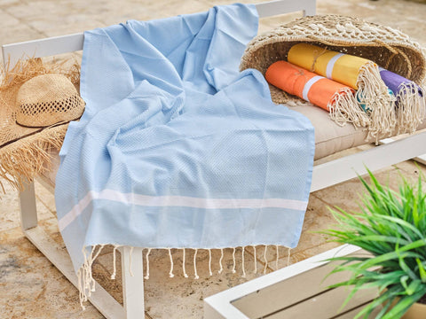 Fouta in cotone spa a nido d'ape 100x200 cm azzurro