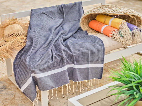 Fouta in cotone spa a nido d'ape 100x200 cm blu navy
