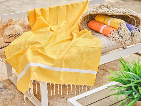 Fouta in cotone a nido d'ape spa 100x200 cm giallo
