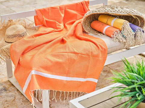 Fouta in cotone spa a nido d'ape 100x200 cm arancione