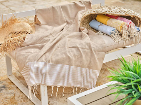 Fouta Ziwane in cotone a nido d'ape 100x200 cm beige