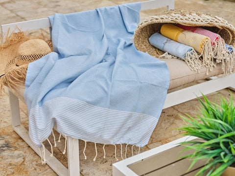 Fouta Ziwane in cotone a nido d'ape 100x200 cm blu cielo