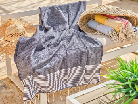 Fouta Ziwane in cotone a nido d'ape 100x200 cm blu navy