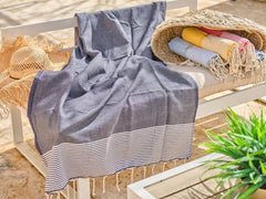 Fouta Ziwane in cotone a nido d'ape 100x200 cm blu navy