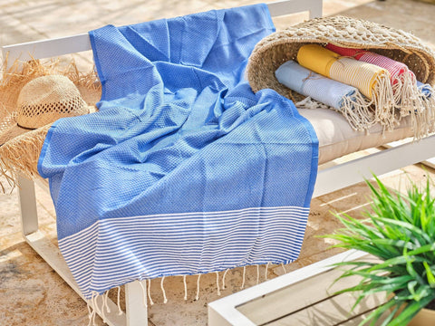 Fouta Ziwane in cotone a nido d'ape 100x200 cm blu reale
