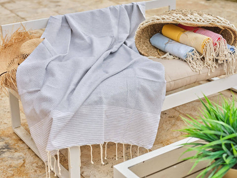 Fouta Ziwane in cotone a nido d'ape 100x200 cm grigio argento
