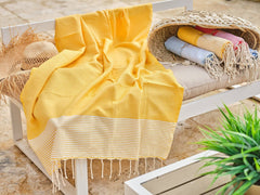 Fouta Ziwane in cotone a nido d'ape 100x200 cm giallo