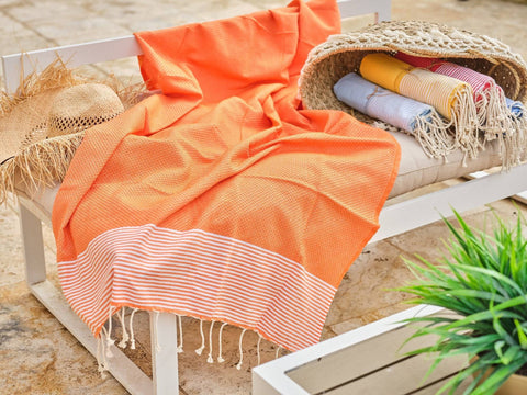 Fouta Ziwane in cotone a nido d'ape 100x200 cm arancione