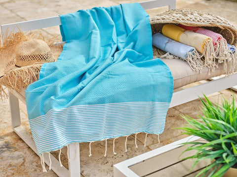 Fouta Ziwane in cotone a nido d'ape 100x200 cm turchese
