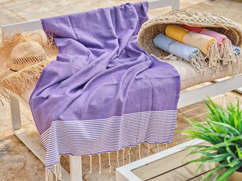 Fouta Ziwane in cotone a nido d'ape 100x200 cm viola