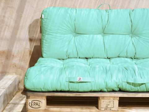 Set cuscini da esterno per pallet verde menta 120x80 Impermeabile Anti-UV DECOARTS